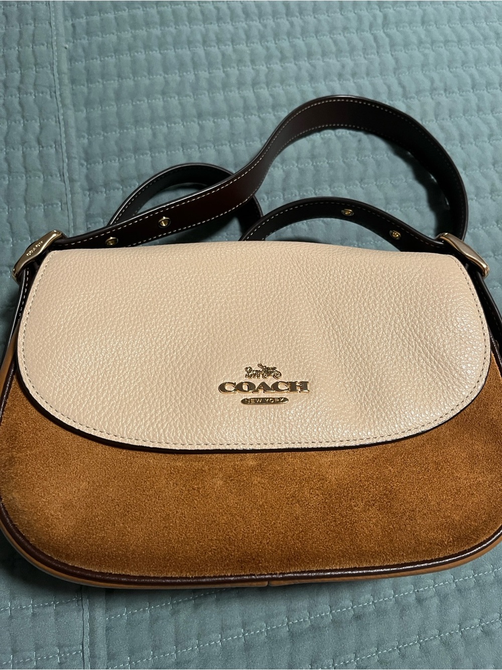 Coach Two-Tone Cream and Tan Suede & Leather Crossbody - Picture 16 of 16